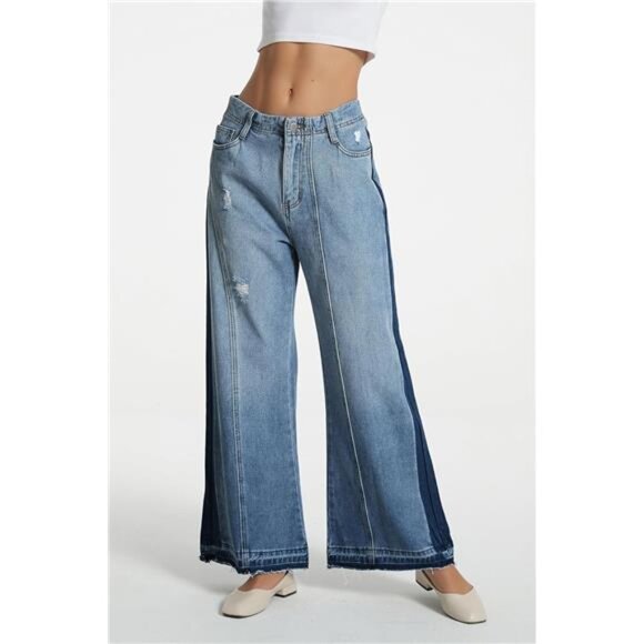 Women's Mid Rise Wide Leg Jeans Casual Baggy Wide Leg Flared Jeans Trendy - Picture 5 of 6